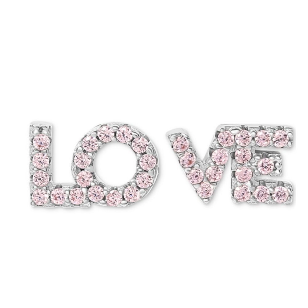 Giani Bernini Pink Cubic Zirconia Love Stud Earrings in Sterling Silver